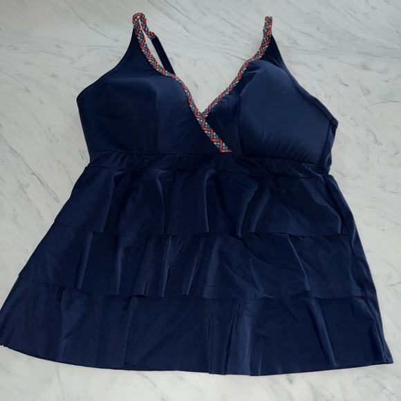 Cacique Swim Cacique Swim Lane Bryant Navy Ruffle Tankini Top Bathing Suit 2 Rainbow Halter